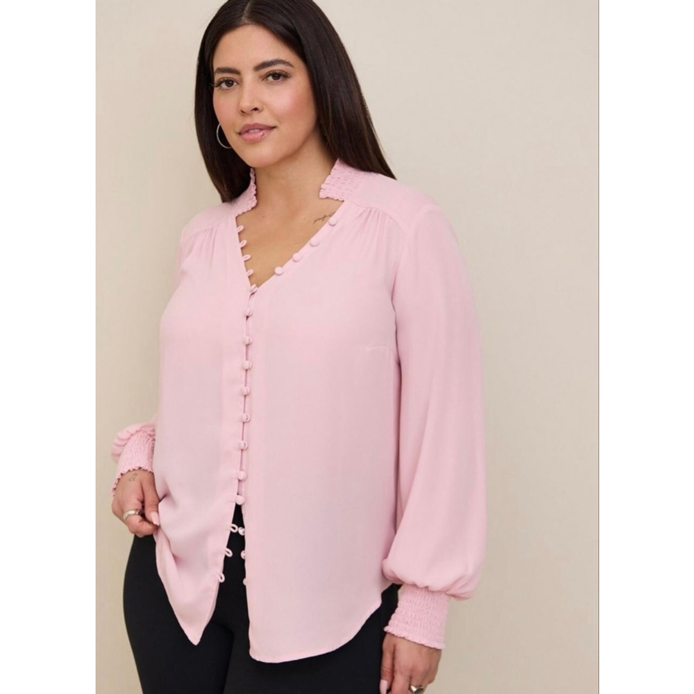 Torrid Georgette Smocked Collar Long Sleeve Blouse 2 (2XL)